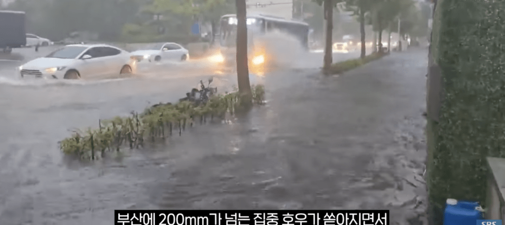 颱風「葡萄桑」的肆虐，造成南韓多地大雨成災