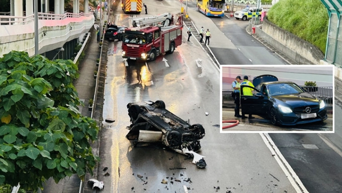 青衣西路交通意外造成私家車翻覆及起火，緊急救援迅速到場